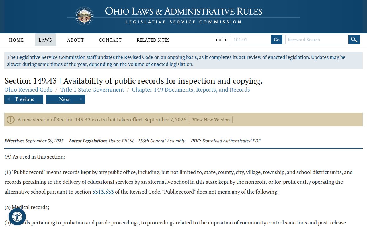 Logan County booking record guide showing Ohio public records law